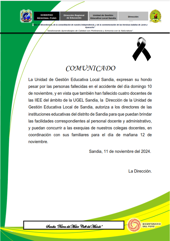 COMUNICADO POR CONDOLENCIAS 001